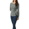 thumbnail image 4 of INSPIRE CHIC Hauts pour Femmes Col Rond devant Torsadé Manches Longues Blouses Décontractées TP Gris Foncé, 4 of 5