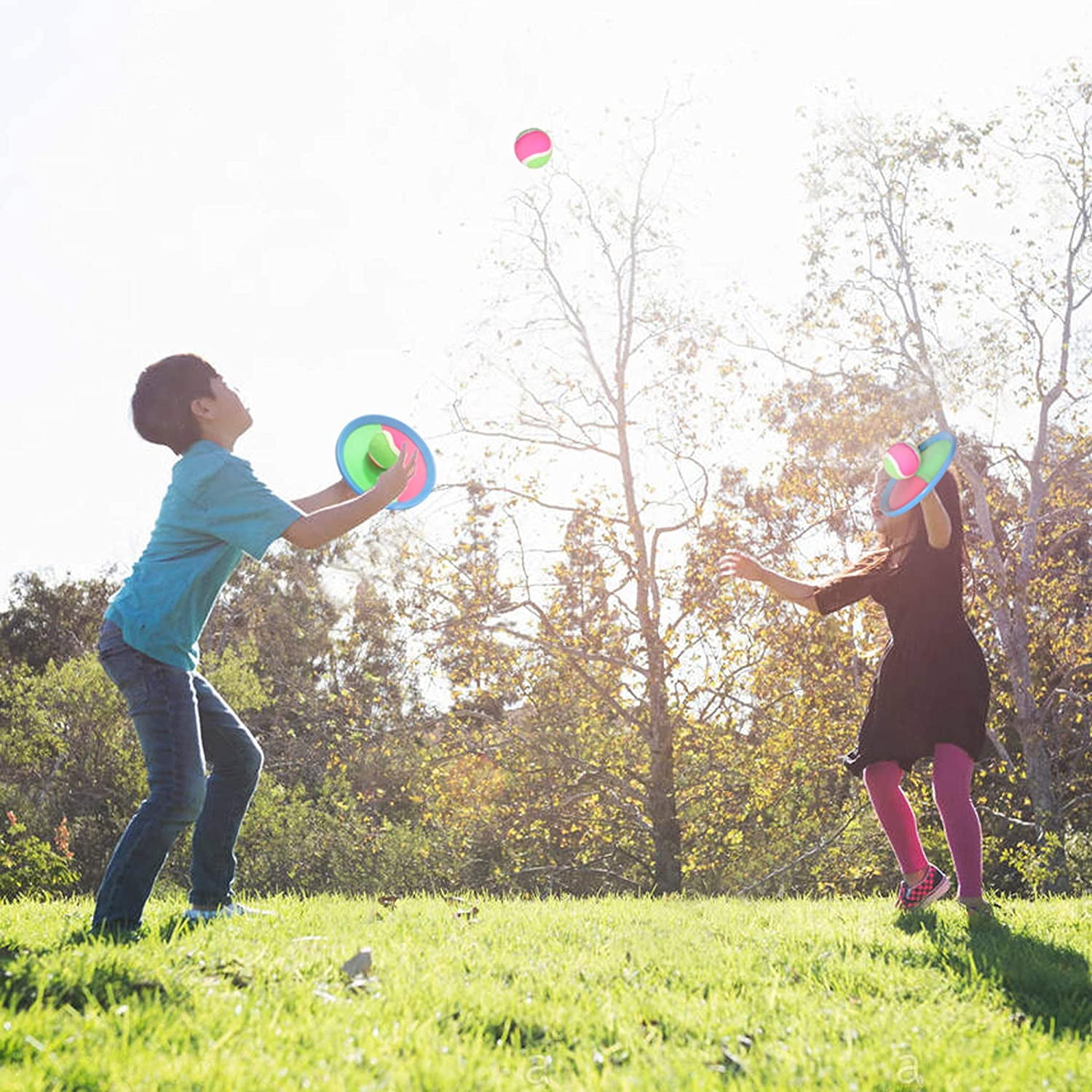 TRIANU Toss and Catch Ball Game, Catch Ball Sport Game, Bag, Outdoor Family Ball Game in Beach, Backyard, Playground, Disc Toss and Catch Paddle Game, Including 6 Paddles, 3 Balls