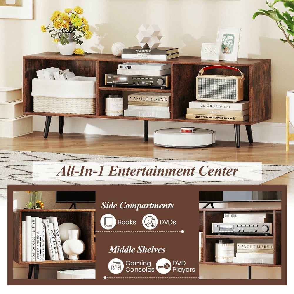 Kadyn TV Stand for 55 Inch TVs with 47.5 Inch Width, Multiple Compartments and Metal Legs for Living Room, Media Entertainment Center, Rustic Brown