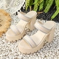 thumbnail image 5 of Xdegoge Platform Sandals Women Chunky High Heel Slides Rhinestone Double Strap Summer Beach Shoes Sparkling Slip On Fashionable Dressy Outdoor Casual Open Toe, 5 of 9