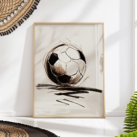 Retro Soccer Ball Sketch Minimalist Sports Wall Art, Unframed Paper Poster 8x10in