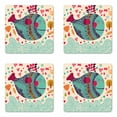 thumbnail image 1 of Whale Coaster Set of 4, Colorful Ornamental Designed Big Whale with Waves Plants and Hearts Around Print, Square Hardboard Gloss Coasters, Standard Size, Multicolor, by Ambesonne, 1 of 2