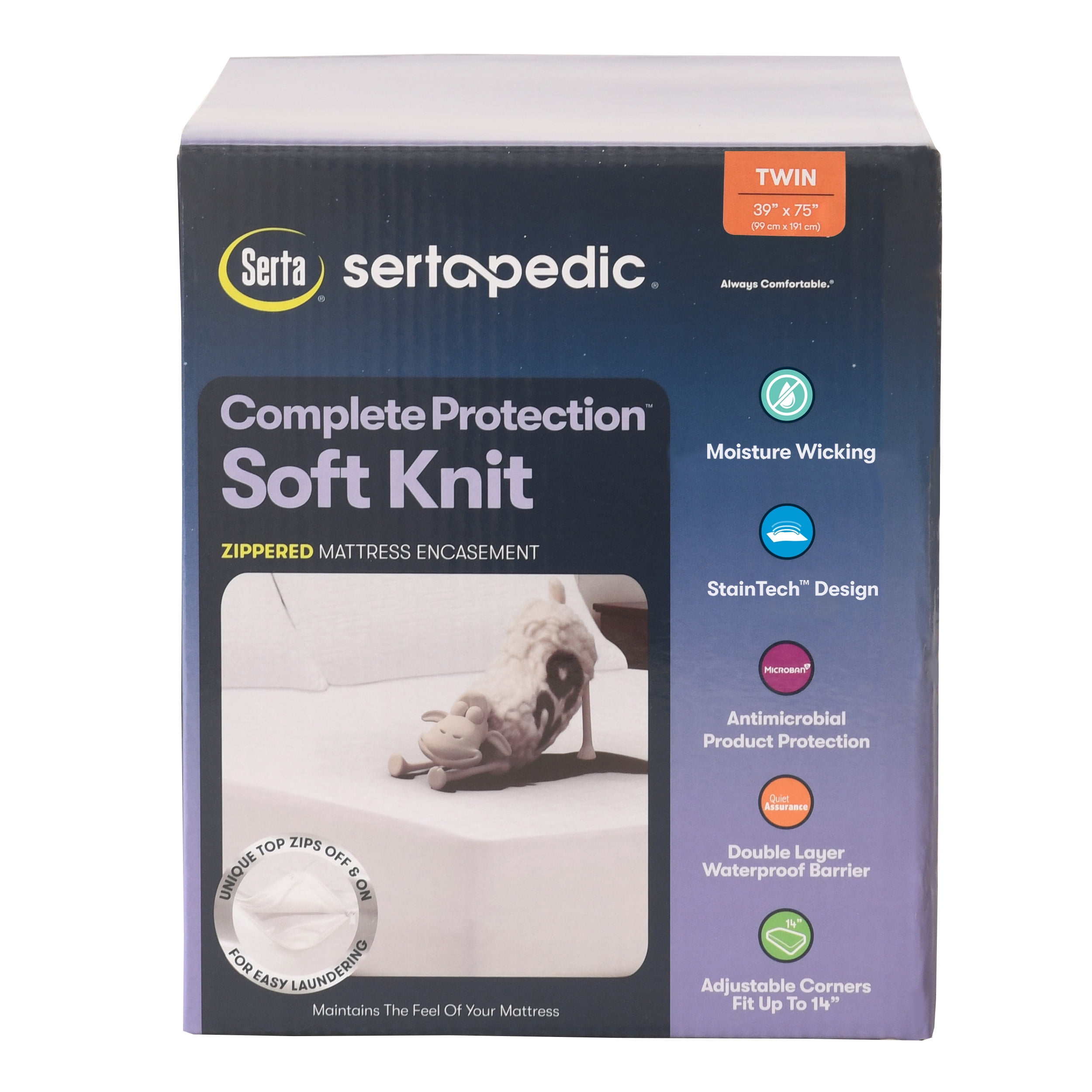 Serta Soft Knit Waterproof Zippered Mattress Protector, Twin