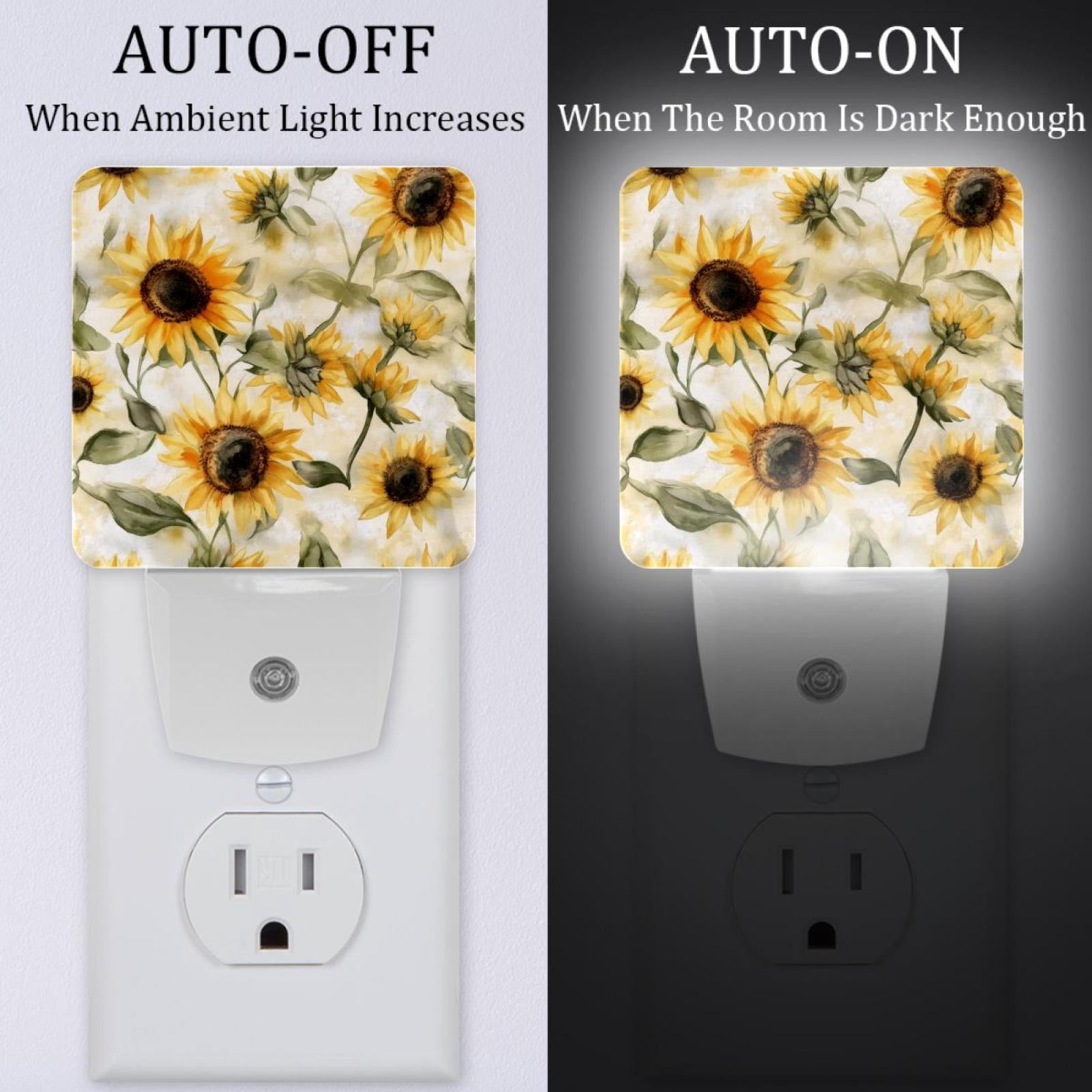 PhooArto Vintage Sunflower Pattern Plug in LED Night Light Auto Sensor Dusk to Dawn Decorative Night for Bedroom, Bathroom, Kitchen, Hallway, Stairs, Baby's Room, Energy Saving