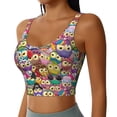 thumbnail image 2 of Gukieu Cute Cartoon Owls Print Women's Sports Vest, Low-neck U-shaped Removable Pad Sports Bra for Yoga, Exercise, Dance-Small, 2 of 8