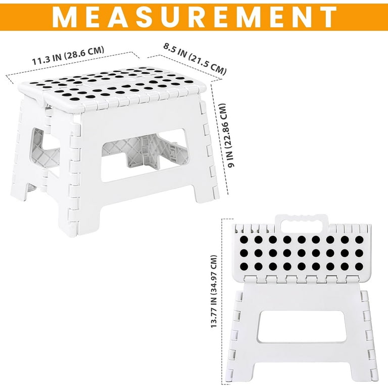 utopia home foldable step stool for kids - 11 inches wide and 9 inches tall  - white and black - holds up to 300 lbs - lightweight plastic design 