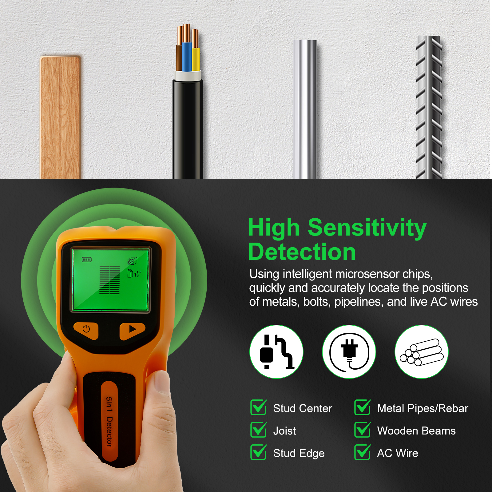 TMWEFUSC 5-in-1 Wall Stud Finder with LCD Display photo 4
