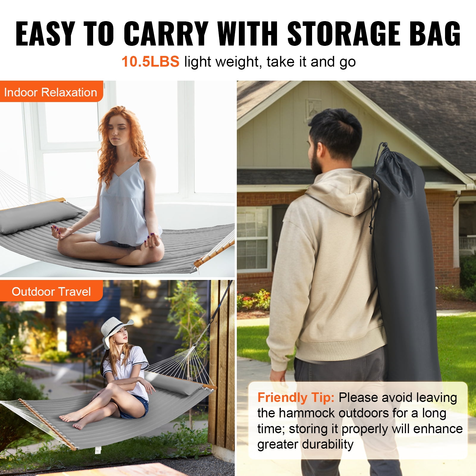 KFFKFF Double Layer Fabric Hammock with Removable Pillow Hardwood Spreader Bar