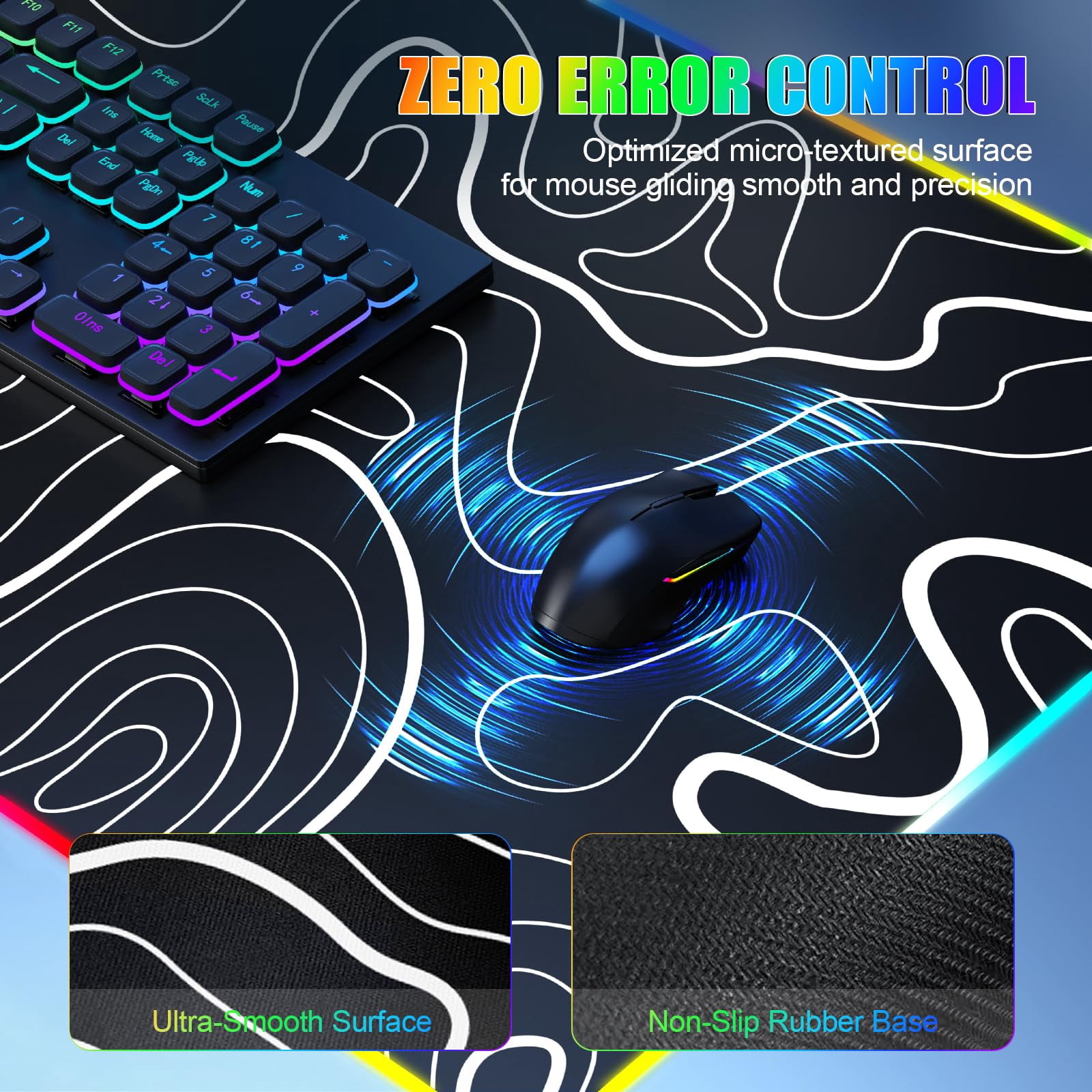 Miroddi RGB Gaming Mouse Pad with Wireless Charger, LED Mouse Mat with Phone Holder, Ultra-Smooth Surface, Non-Slip Rubber Base, Waterproof Keyboard Pad
