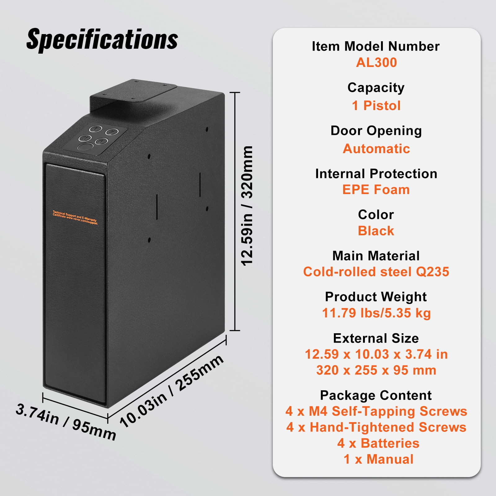 BENTISM Mounted Safe 3 Quick Access Ways of Fingerprints, Passwords and Keys, Handgun Safe for 1 Pistol for Home, Bedside, Nightstand, Wall
