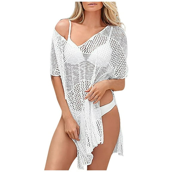 YEAHITCH Swim Cover Ups For Women,Juniors Swimwear,Swimwear Clearance,Cover-Ups,V-Neck,Mid WaistWhite,