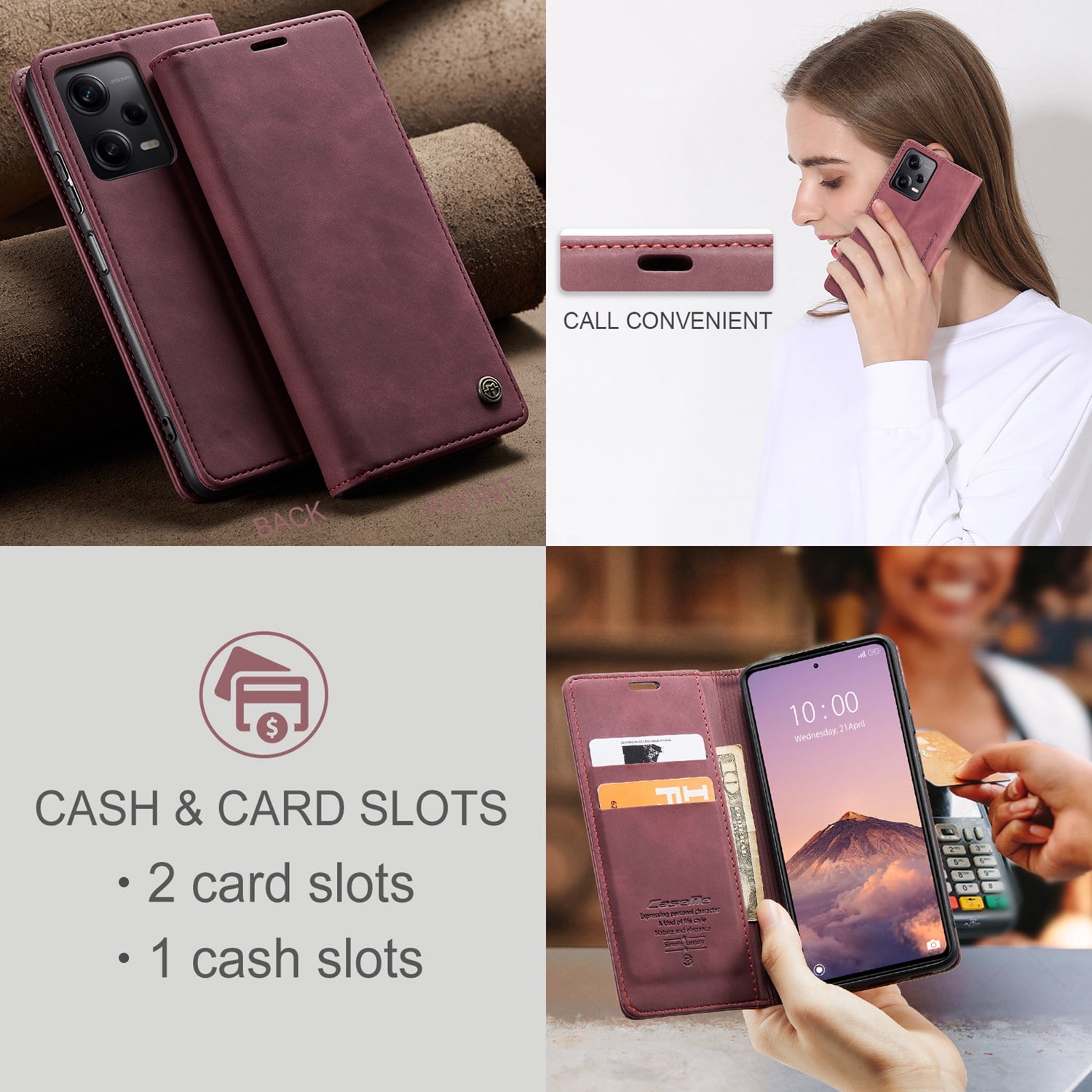 ETFAST Leather Wallet With Card Holder Zipper Phone Case For Xiaomi Poco X5 Pro High Quality Leather Phone Case