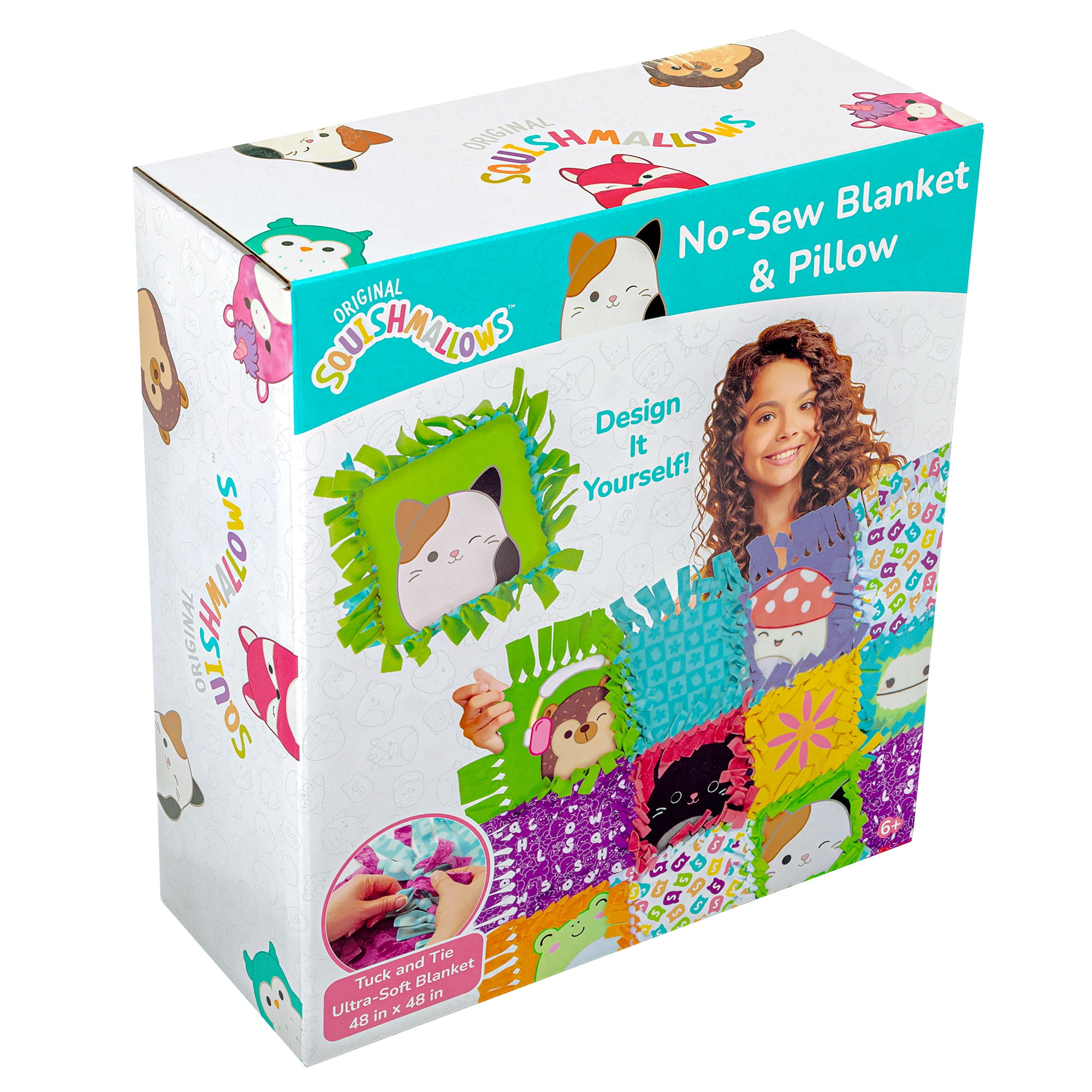 Squishmallows Pattern NoSew Blanket & Pillow Tween DIY Craft Kit, Multicolor  (图2)