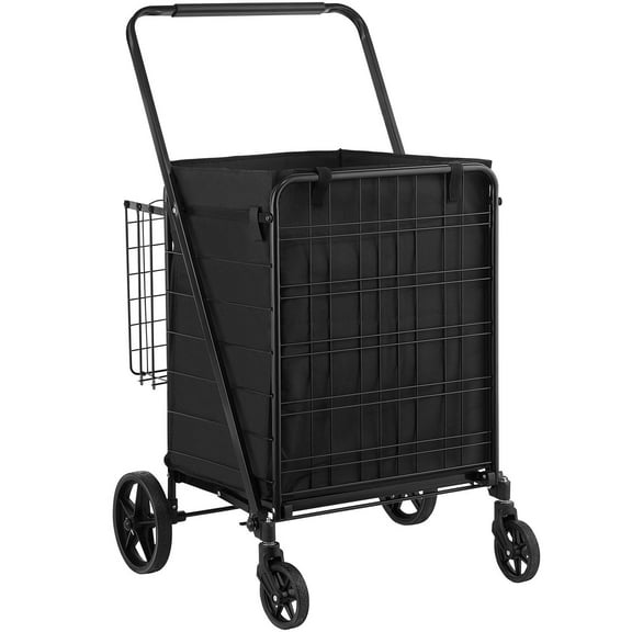 150L Heavy Duty Folding Shopping Cart with Removable Waterproof Liner, 360° Swivel Wheels, Dense Metal Mesh Base, Dual Basket Grocery Utility Cart for Supermarket & Walmart