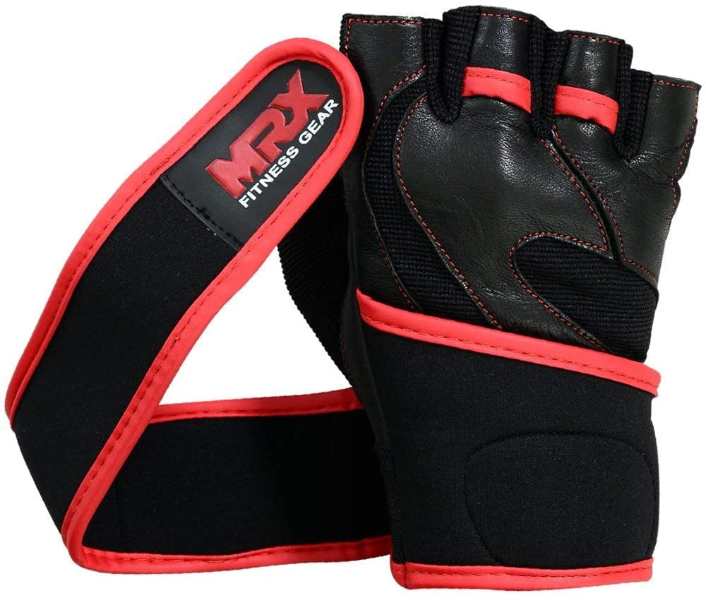 WEIGHT LIFTING PADDED LEATHER GLOVES FITNESS BODYBUILDING LONG STRAP WHEEL CHAIR 