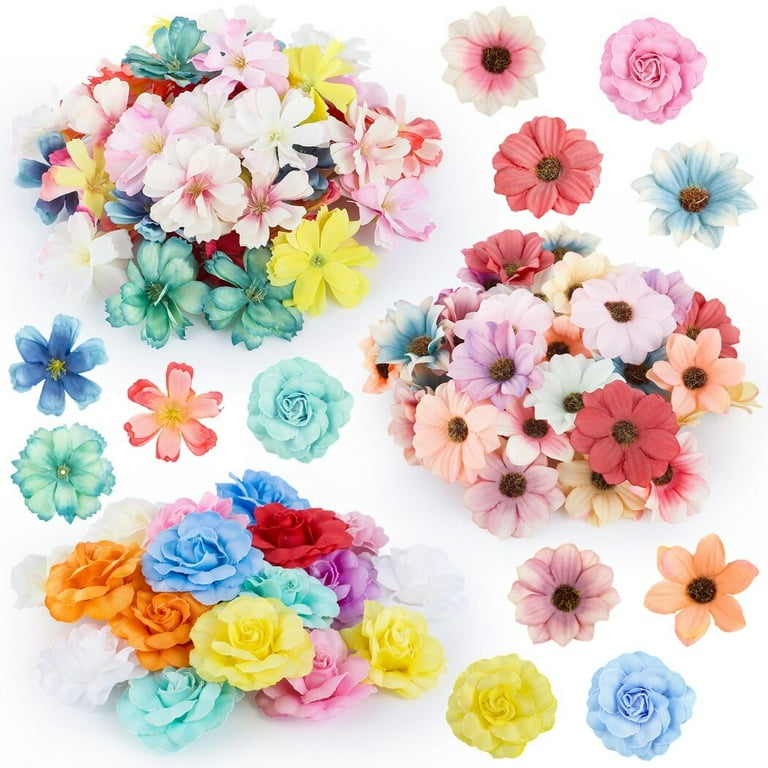 AYZTKUX Fake Flowers for Crafts - 120PCS Multicolored Silk Peony Blossom  Fake Flower Heads for Home Wedding Party Cake Car Shoes Hats Decoration