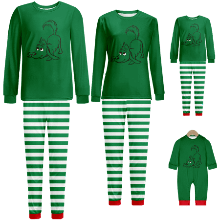 

Family Matching Christmas Pajamas Sets The Grinch Stripe Print Sizes Baby-Kids-Adult-Pet 2-Piece Top and Pants Bodysuits Xmas PJS Sleepwear