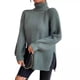 thumbnail image 3 of Suéter de otoño e invierno con mangas raglán largas y solapa alta, vestido tipo suéter dividido para mujer, 3 of 5