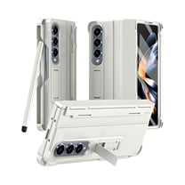 Dteck for Samsung Galaxy Z Fold 3 Case with S Pen Holder & Stylus, Flat Hinge Protection Case for Samsung Z Fold 3 Case with Screen Protector Kickstand All-Inclusive Cover for Z Fold3 5G,White