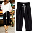thumbnail image 2 of Plebaso Women's Summer Capris Pants Plus Size Solid Color Drawstring Cotton Linen Pants Ladies Casual Loose Trousers, 2 of 4