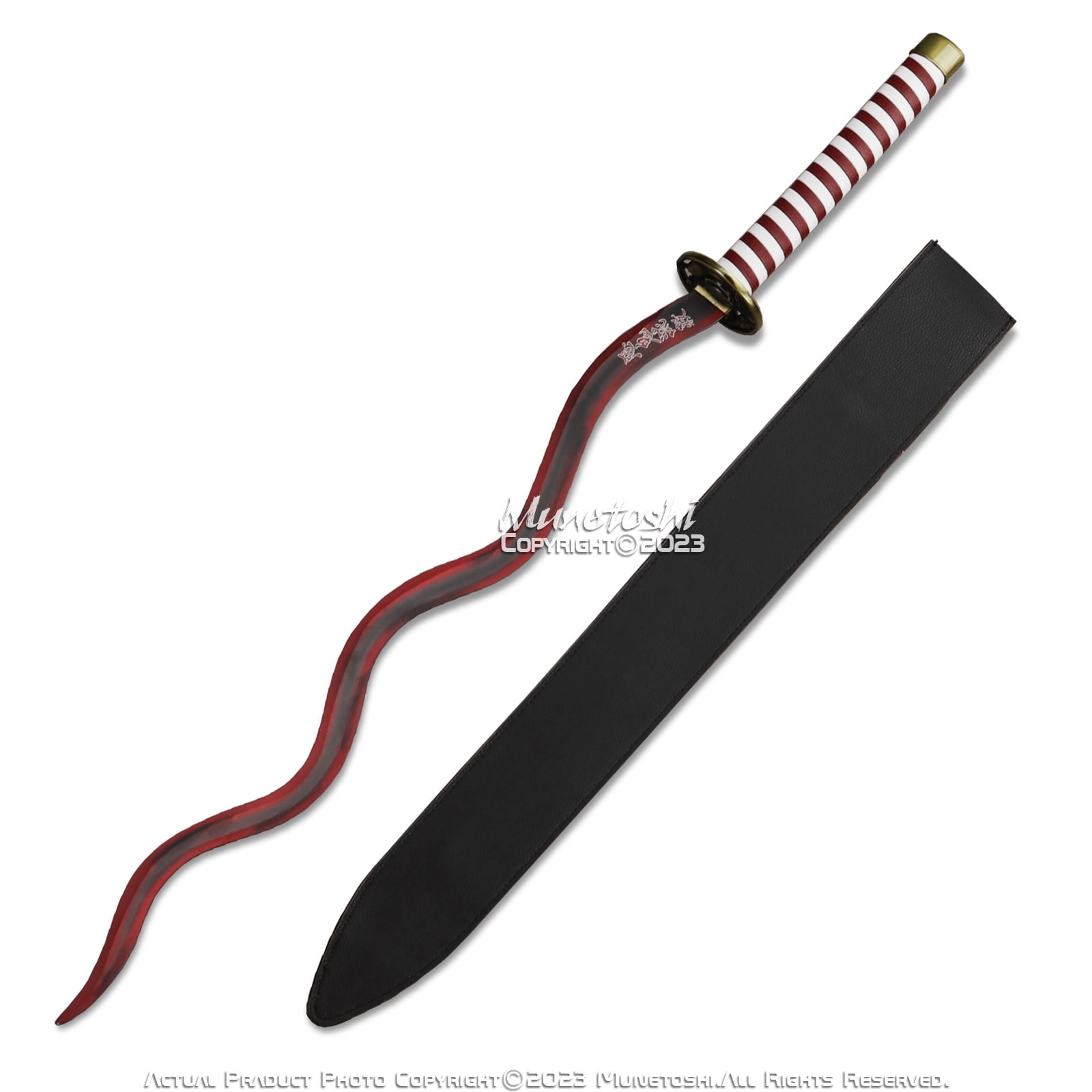 Munetoshi 40” Steel Obanai Iguro Nichirin Katana Serpent Kris Samurai Sword Demon Red