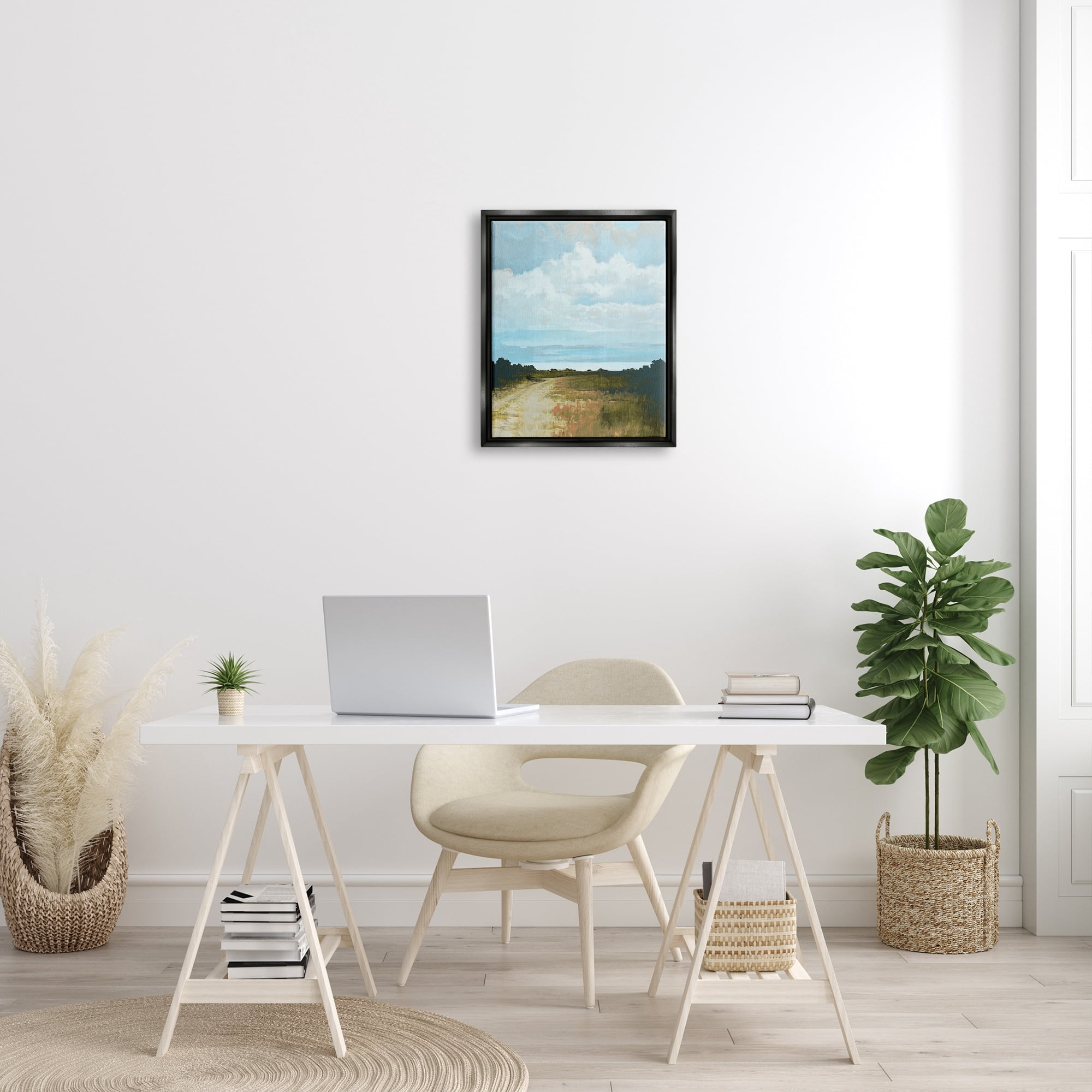 Stupell Industries Atmospheric Blue Clouds Over Rural Country Path Painting Jet Black Floating Framed Canvas Print Wall Art, Design by Cloverfield & Co.