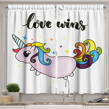 Ambesonne Unicorn Kitchen Curtains, LGBT Slogan Tail, 55"x39", Multicolor