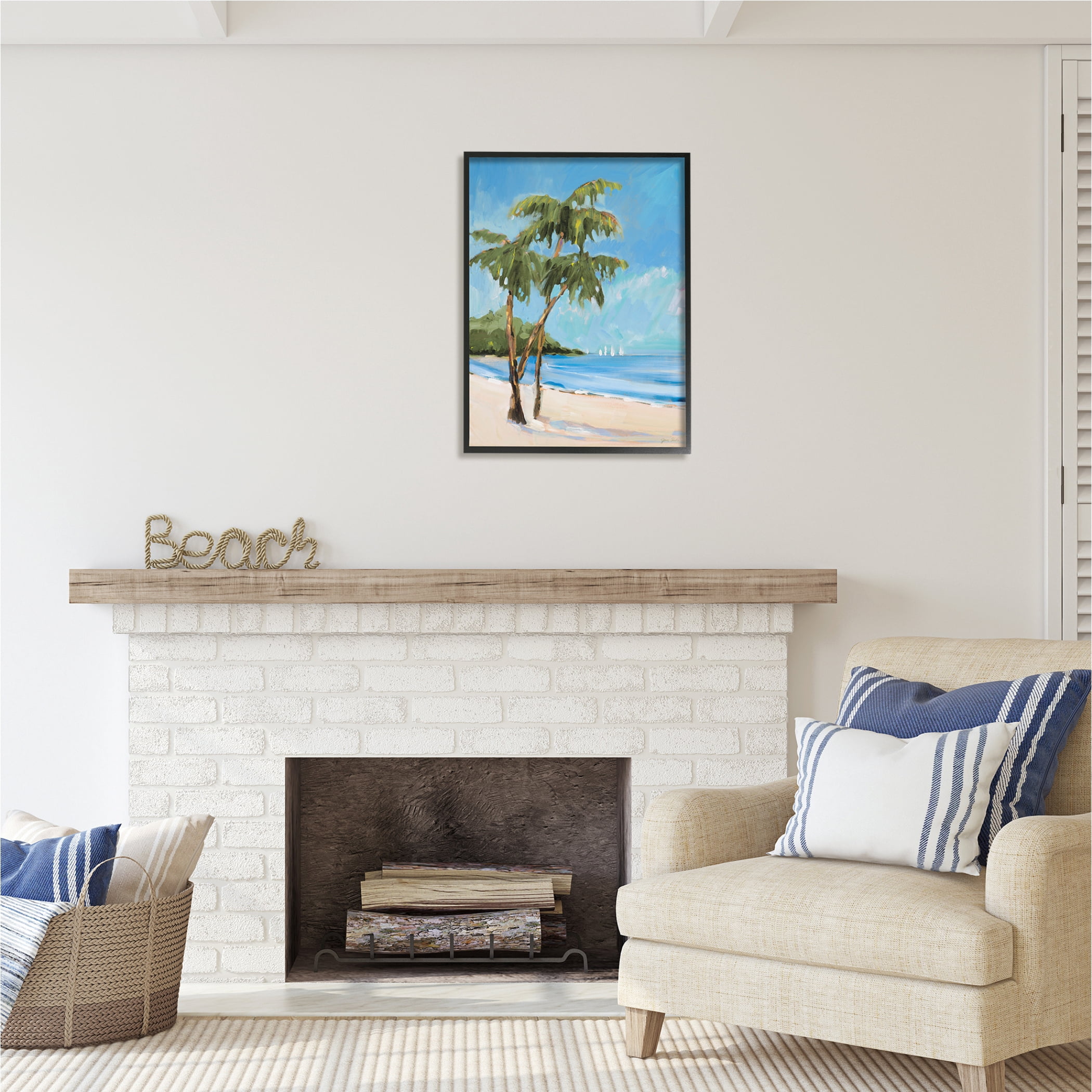 Stupell Industries Palm Trees Beach Landscape Nature Painting Black Framed Art Print Wall Art, 24 x 30