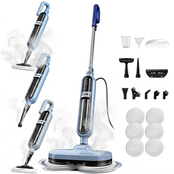 POWEART Steam Mop, 15 in 1 Corded Multifunctional Steam Cleaner, Rotating Scrubbing Pads, LED Headlights, for Kitchen, Hardwood and Marble Floors, Ceramic tile