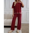 thumbnail image 5 of SWSMCLT Women's Baggy 2 Piece Outfit Autumn Crew Neck Date Breathable Comfy Matching Set Billowy Matching Outfit Burgundy Small, 5 of 5