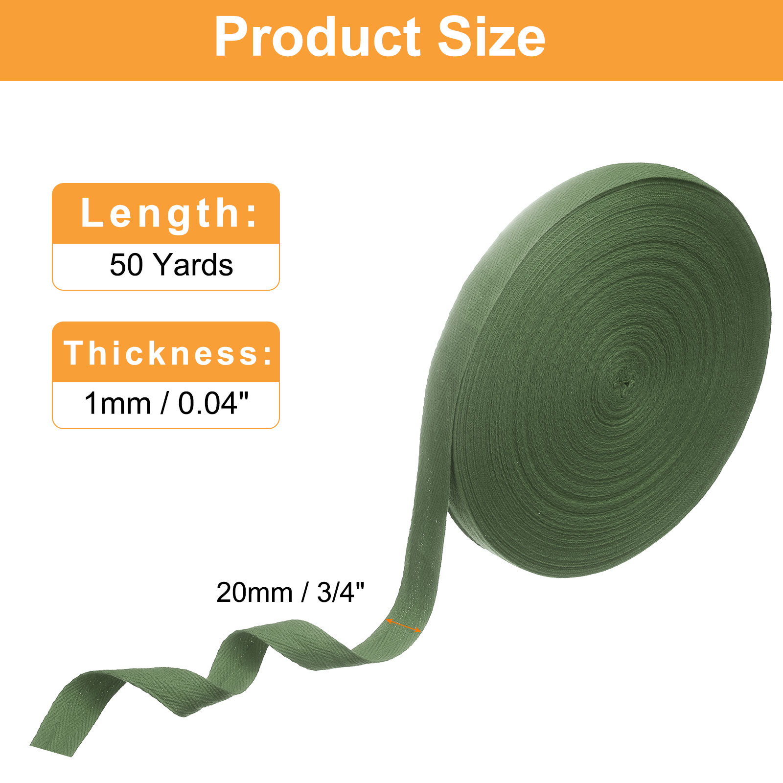 Uxcell Cotton Twill Tape Ribbon 3/4 Inch 50 Yard Herringbone Webbing Tape Roll Bias Binding Tape for DIY Crafts Sewing Gift Wrapping, Olive Green
