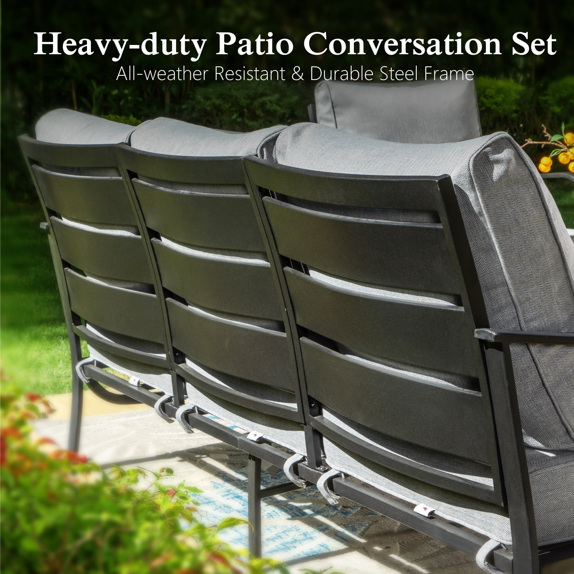 Alpha Joy 9 Seat Outdoor Patio Furniture Set Metal Patio Conversation Set with 2 x Swivel Chairs, 2 x Fixed Chairs, 2 x Ottomans, 5.75" Thickened Cushions for Lawn, Bckyard, Gray