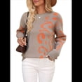 thumbnail image 2 of Suéter de Larga para Mujer, Suéter Informal de Otoño con Cuello Redondo, Jersey de Punto con Estampado de Leopardo, y Holgado. Albaricoque XL, 2 of 10