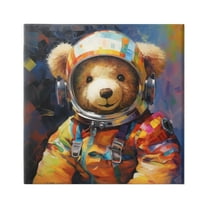 Stupell Industries Teddy Bear Astronaut Animals & Insects Painting Gallery Wrapped Canvas Art Print Wall Art, 17 x 17