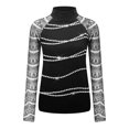 thumbnail image 3 of Femmes Mode Accrocheur Nature une Épaule Impression Polyester Épissure Top(Noir,L), 3 of 4