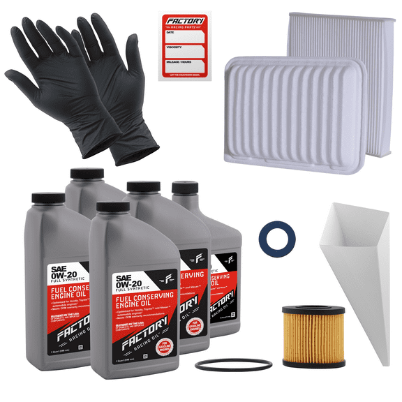 Factory Racing Parts Deluxe Oil Change Kit Compatible with Toyota Matrix 1.8L 2009-2014, Corolla 1.8L 2009-2016 0W-20 Full Synthetic - 4.5 Quarts