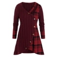 thumbnail image 1 of Rosegal Plus Size Plaid Cable Knit Cutout Tunic Sweater Red Wine 4X, 1 of 4