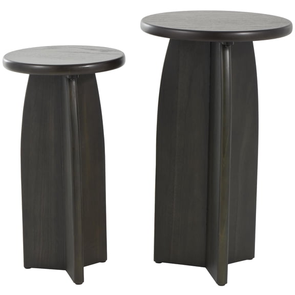 DecMode 14" x 24" Black Wood Pedestal Accent Table, 2-Pieces