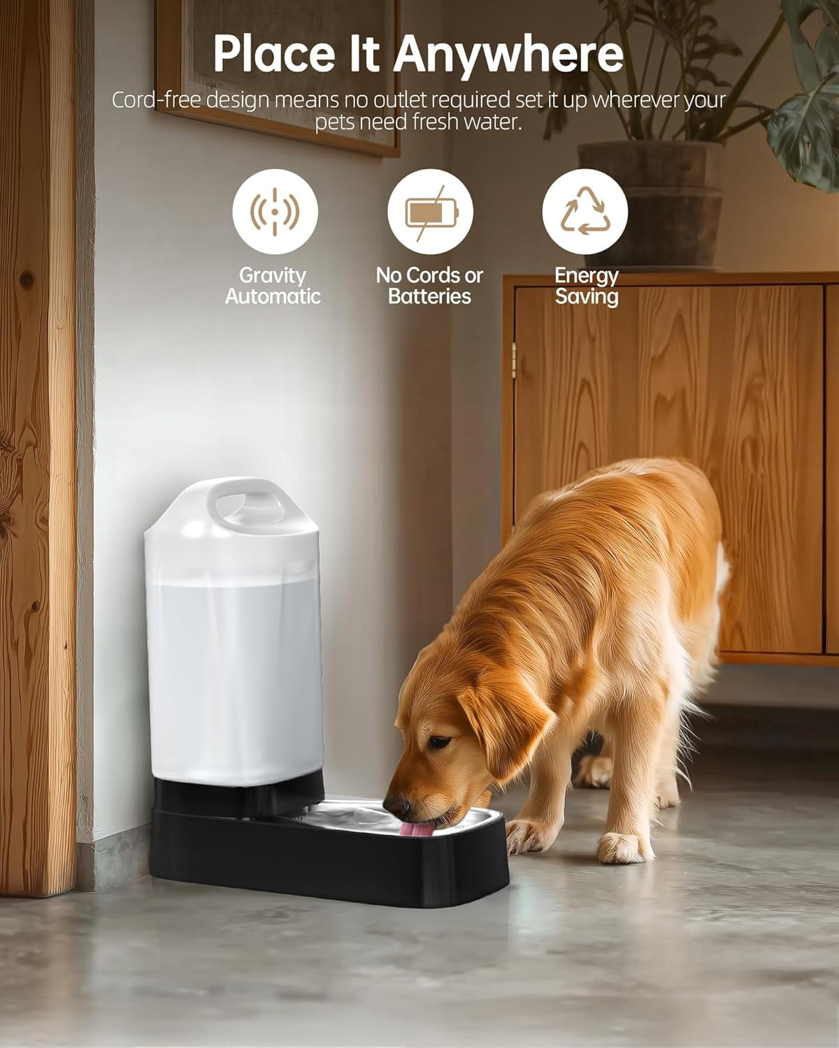 Automatic Dog Water Bowl Dispenser with Filter - 2.4 Gal Large Gravity Auto Pet Water Feeder Waterer with Stainless Steel Bowl & Easy Carry Handle for Large Dog Cat Multi Pet Use