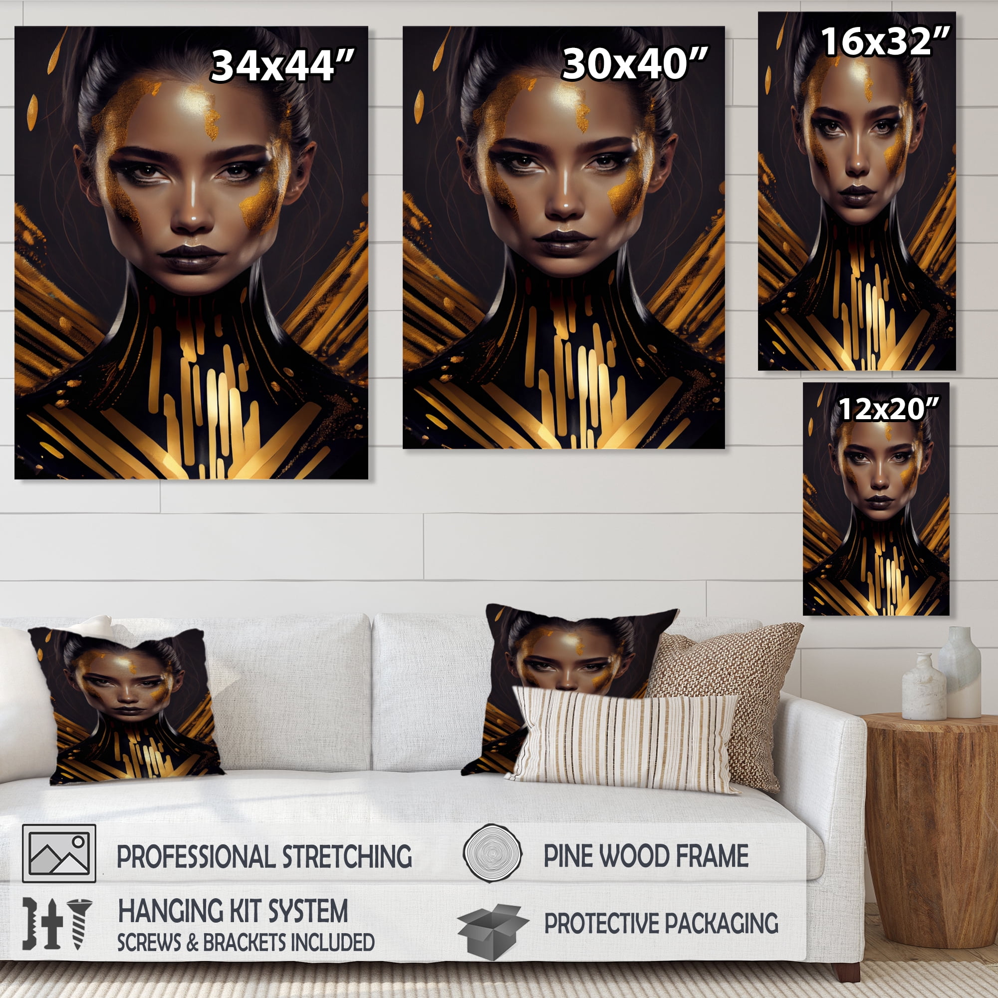Designart Sensual Liquid Gold Woman I Canvas Wall Art