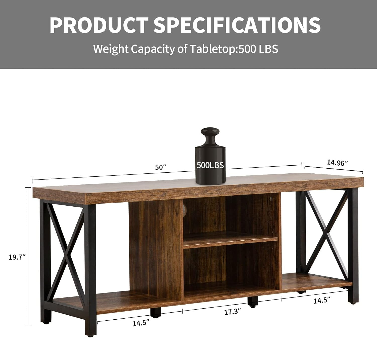 Reliancer Farmhouse TV Stand for TVs up to 55", with 4 Number of Shelves, Open Storage, Rustic Brown