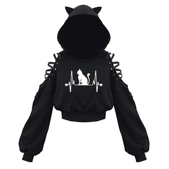 XZNGL Womens Pullover Hoodie Womens Pullover Long Sleeve Hooded Sweatshirt Cute Gothic Cat Ears Hoodie Blouse Women'S Long Sleeve Cat Hoodie with Ears
