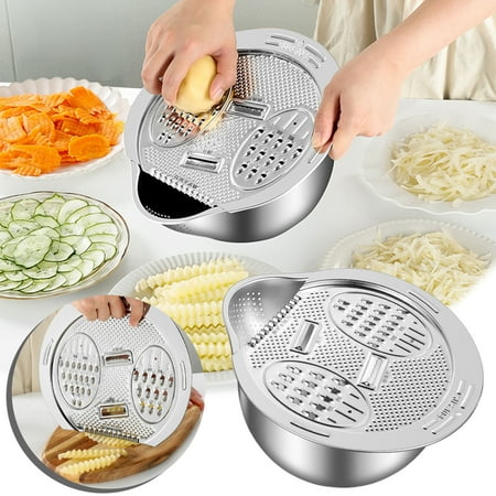 

Tpzfurit Germany Multifunctional Stainless Steel Basin Grater 6 In 1 Set - Durable and Plastic-Free Kitchen Solution with 5 Shredding Blades Includes Basket Colander Safe for Most Heating
