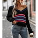 thumbnail image 3 of Color Bolck Suéter Tejido Cuello en V Mangas largas Casual Cómodo Suéter simple, 3 of 6