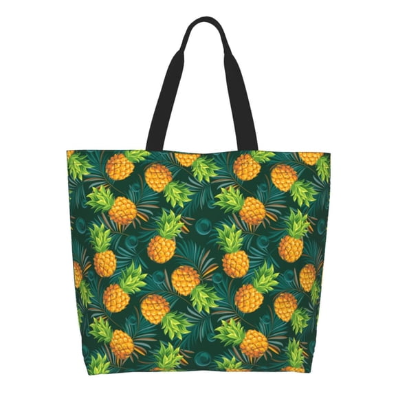 Honeii Pineapples with Palm Leaves Print Tote Bag for Women, Foldable Tote Bag Large Shoulder Bag Top Handle Handbag for Travel, Work