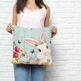 thumbnail image 2 of Easter Bunny Pillow Covers 16x16 Inch Decorative Throw Pillow Cover, Farmhouse Watercolor Eggs Tulip Wooden Grain Sofa Pillowcases Accent Cushion Case Home Decor Bedroom Living Room, 2 of 6