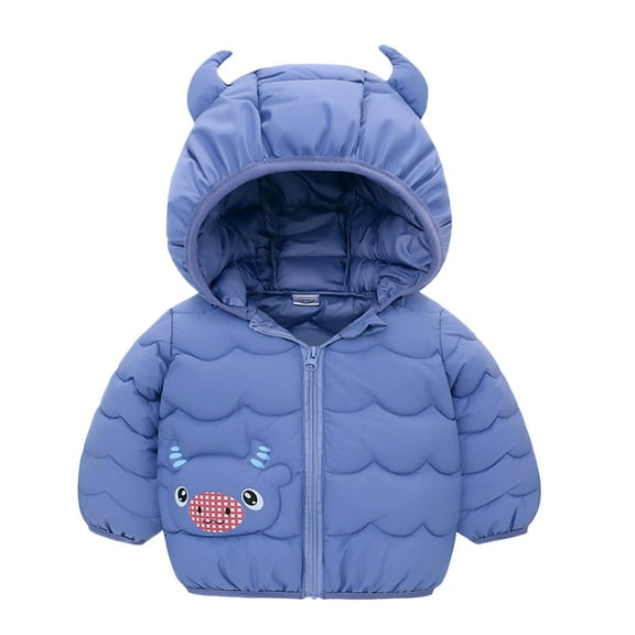 Fozruso Hooded Lightweight Jacket 18-24 Months,Toddler Boys Girls Winter Coat Cartoon Cow Hooded Jacket Thicken Windproof Warm Outwear Blue