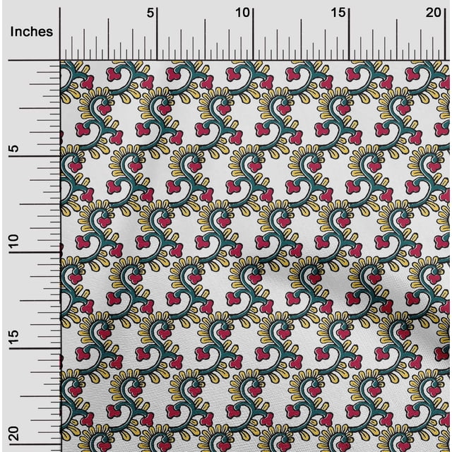 oneOone Polyester Lycra Fabric Spiral & Floral Block Print Fabric BTY 56 Inch Wide