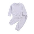 thumbnail image 1 of Children's Two Piece Set Kid's Solid Color Crew Neck Long Sleeve Pullover Toddler's Elastic Lace Up Trousers, 1 of 4
