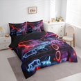 thumbnail image 2 of Castle Fairy Neon Cyber Race Car Bedding Comforter Set 7pcs for Teens, Lightning Print Queen Bedding Sets for Bedroom, Purple Black,Black Reversible, 2 of 7